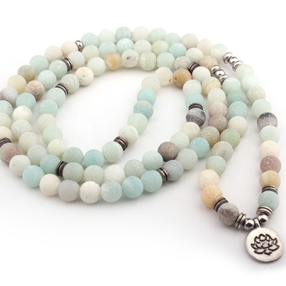 ✨ 108 Mala Bead Bracelet Necklace w/Lotus Charm Amazonite Beaded Bracelet - Picture 3 of 9